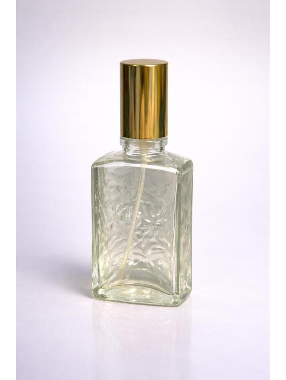 Avon 1970s Floral Cologne Triangular Glass Bottle Gold Cap, 5x5”